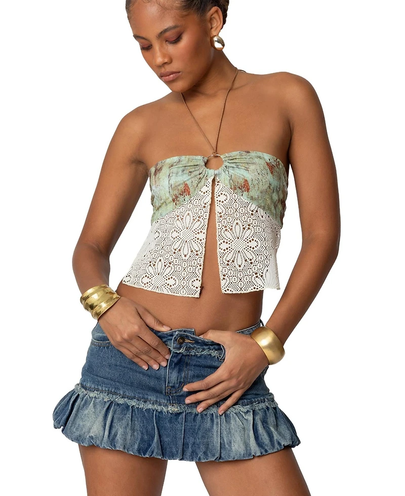 Edikted Women's Kloe Backless Crochet Split Front Top