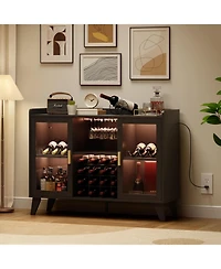 gaomon 47 Inch Wine Bar Cabinet with Led Lights Modern Liquor Cabinet with Wine Racks and Glass Holders Freestanding Kitchen Buffet Sideboard