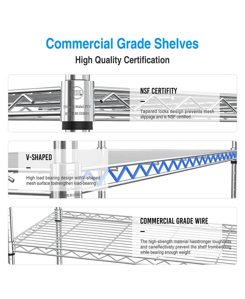 Rainsken 3 Tier Wire Shelving Unit, Heavy Duty Metal Rack, Adjustable Shelves Organizer Rack with Shelf Liners, 1050 Lbs Capacity for Garage