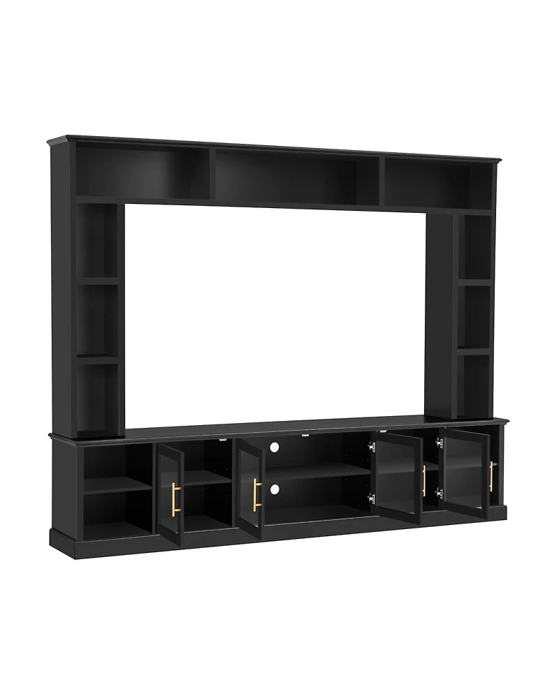 Streamdale Furniture Entertainment Center Wall Unit for TVs up to 80" with Bookshelves & Glass Doors