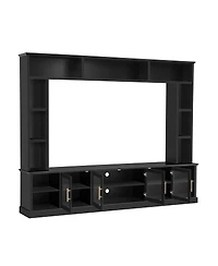 Streamdale Furniture Entertainment Center Wall Unit for TVs up to 80" with Bookshelves & Glass Doors