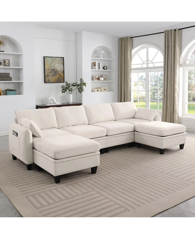 Streamdale Furniture 109" Chenille Modular Sectional Sofa with Storage Ottoman