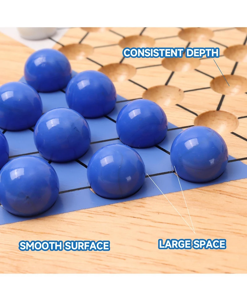 Gse Games & Sports Expert 15" Jumbo Oak Wood Chinese Checkers Board Game Set with Colorful Glass Marbles, Classic Board Game