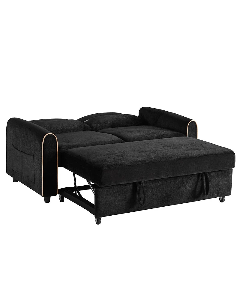Streamdale Furniture Chenille Pull Out Sofa Bed with Adjustable Backrest & Charging Ports