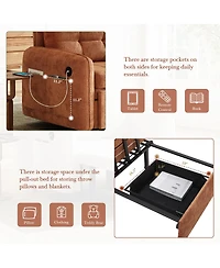 Streamdale Furniture 3-in-1 Sleeper Chair Bed, 80" Extra Long Pull Out Sofa with Usb Charging & Storage