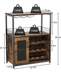 gaomon 3-Tier Wine Bar Cabinet with Detachable Wine Rack and Drawer Industrial Sideboard and Buffet Cabinet with Glass Holder and Mesh Door