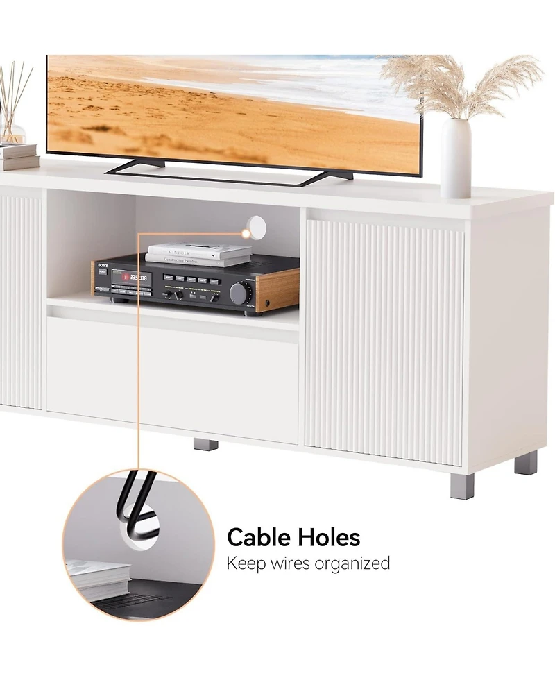 gaomon Fluted Tv Stand, White Tv Entertainment Center for 60/65/70 in Tv, Modern Tv Console with Drawer and 2 Cabinets