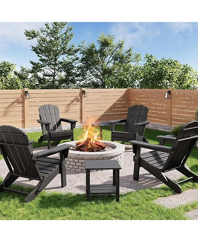 gaomon Folding Adirondack Chairs Set of 4 with 2 Side Table, Hdpe Plastic Outdoor Wood Texture 380 Lbs & Weather Resistant for Fire Pit