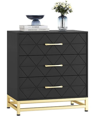 gaomon 3 Drawer Dresser for Bedroom, Modern Wood Dressers Chest of Drawers with Storage, Wide Drawers Tall Nightstand Metal Handles, Wood Dressers