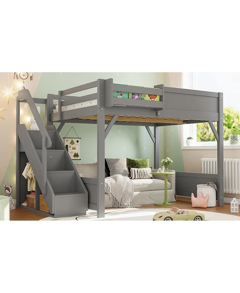 Streamdale Furniture Loft Bed with Wardrobe & Storage, Solid Wood