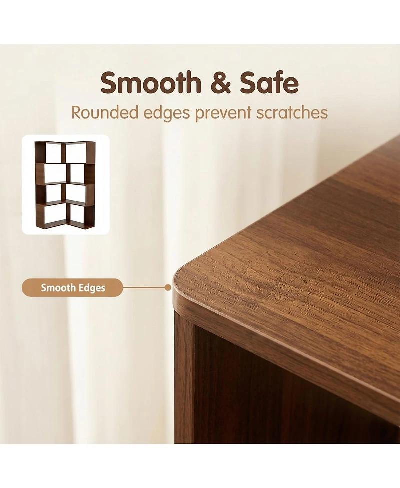 Streamdale Furniture 6 Tier L-Shaped Bookshelf, 66" Tall Walnut Open Display Shelf