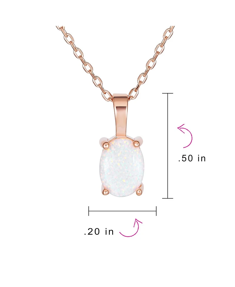 Bling Jewelry Oval Created Opal Solitaire Pendant Necklace in Rose Gold Sterling Silver