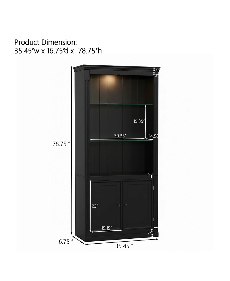 Streamdale Furniture 78.75"H 4-Tier Display Shelf with Dimmable Ceiling Light & Storage