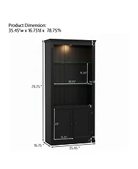 Streamdale Furniture 78.75"H 4-Tier Display Shelf with Dimmable Ceiling Light & Storage