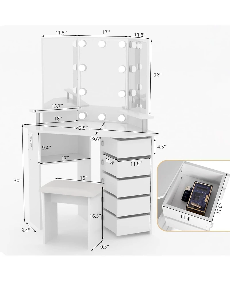 gaomon Makeup Vanity Desk with Lights and Power Outlet