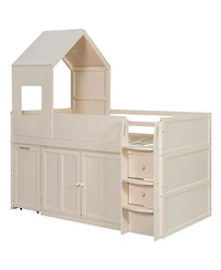 Streamdale Furniture Twin Size Wooden Loft Bed with Desk, Drawers,Cabinets