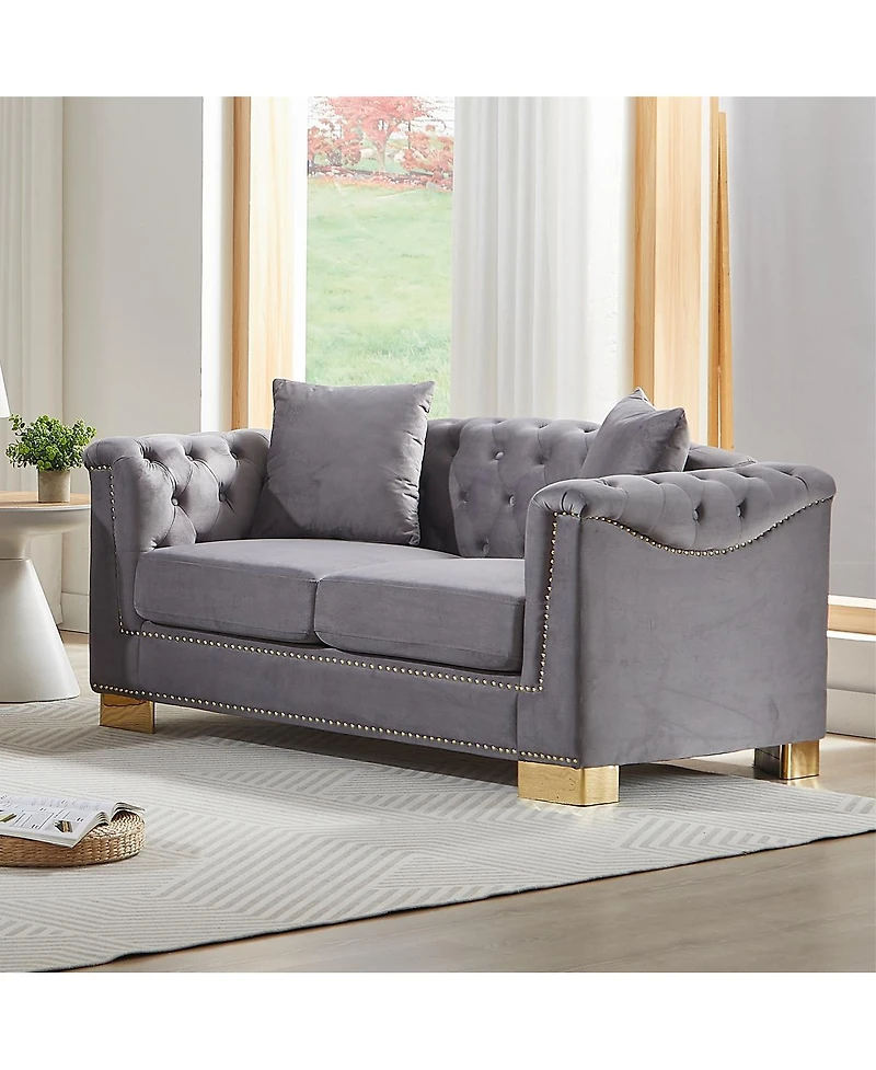 Streamdale Furniture 62" Velvet Chesterfield Sofa, Classic Modern Two Seater