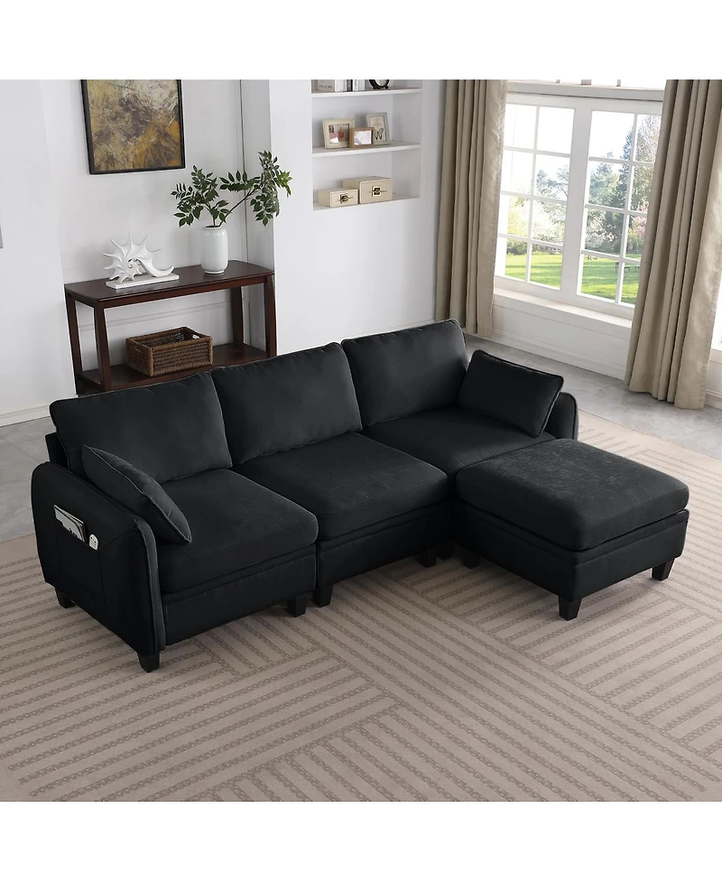 Streamdale Furniture Streamdale 85" Chenille Modular Sectional Sofa w/ Storage Ottoman