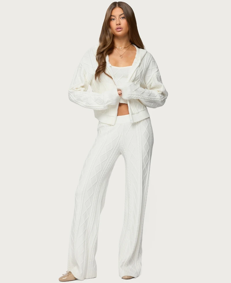 Edikted Women's Louise Cable Knit Hooded Cardigan