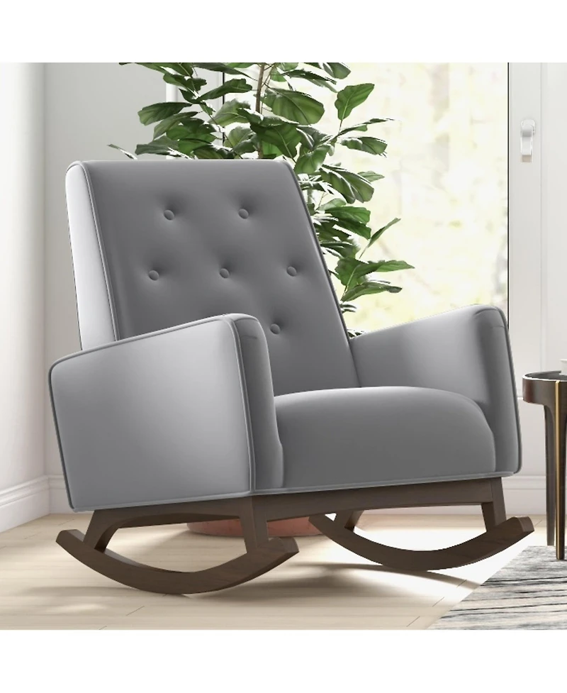 Flynama Premium Demetrius Fabric Solid Wood 300LBS Capacity Rocking Chair