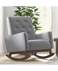 Flynama Premium Demetrius Fabric Solid Wood 300LBS Capacity Rocking Chair