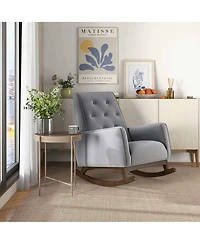 Flynama Premium Demetrius Fabric Solid Wood 300LBS Capacity Rocking Chair