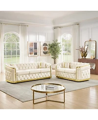 Streamdale Furniture 2-Piece Velvet Chesterfield Couch Set, 84.6" Sofa & 62.6" Loveseat