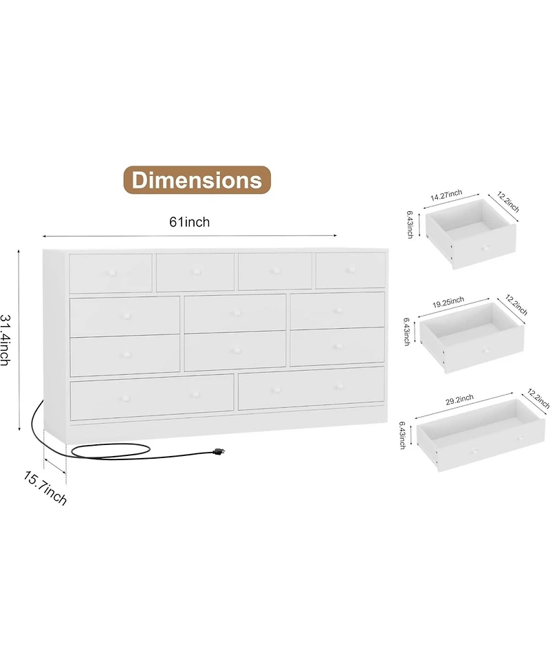gaomon Drawer Dresser for Bedroom, 61 in Long Modern Black Dresser Tv Stand with Charging Station, Large Wooden Chest Od Drawers for Nursery, Closet