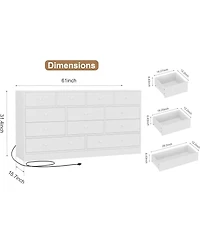 gaomon Drawer Dresser for Bedroom, 61 in Long Modern Black Dresser Tv Stand with Charging Station, Large Wooden Chest Od Drawers for Nursery, Closet