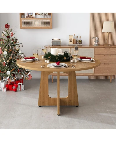 Streamdale Furniture Round Farmhouse Dining Table - 47 Inch Oak Finish Kitchen Table