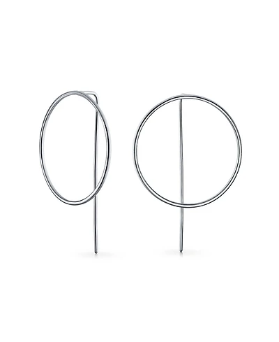Bling Jewelry Modern Minimalist Geometric Round Open Circle Hoop Threader Earrings Sterling Silver