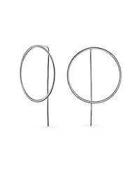 Bling Jewelry Modern Minimalist Geometric Round Open Circle Hoop Threader Earrings Sterling Silver