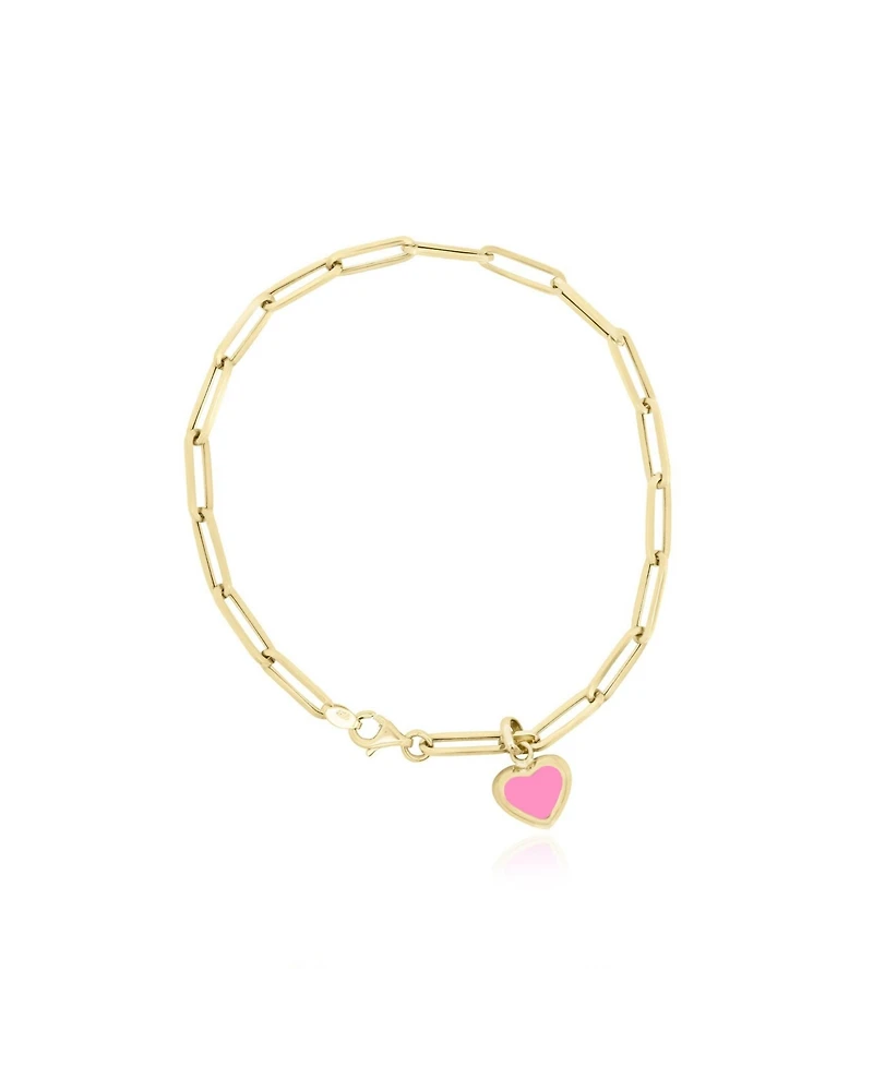 The Lovery Bubblegum Pink Heart Paperclip Bracelet 14K Gold