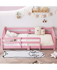 Streamdale Furniture Twin Montessori Floor Bed with Slats, Safety Guardrails, Solid Wood