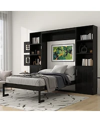 Streamdale Furniture Queen size wooden Murphy Bed with Storage Shelves and Cabinets