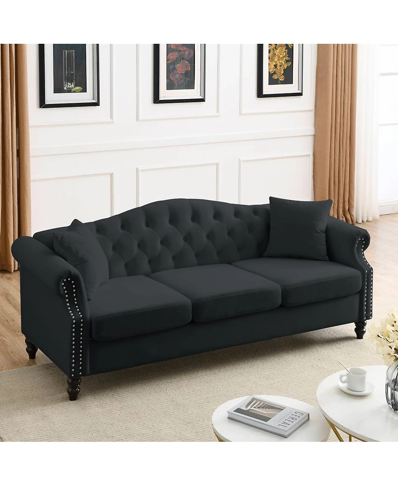 Streamdale Furniture 79" Chesterfield Velvet Sofa for Living Room, 3 Seater Tufted Couch