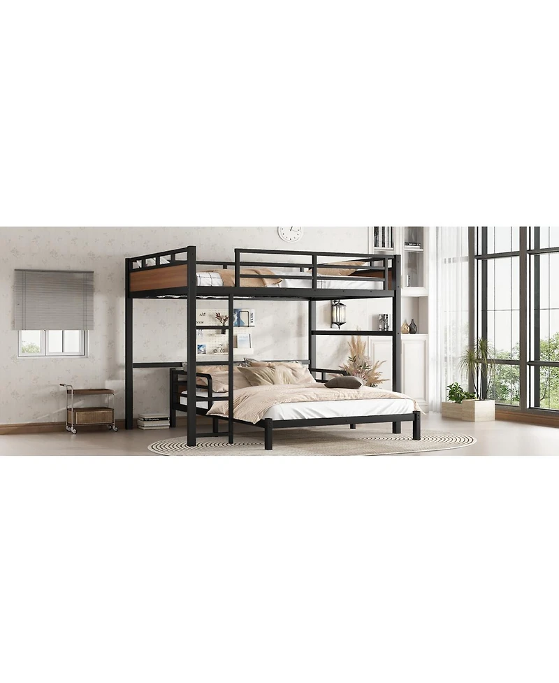 Streamdale Furniture Queen/Queen Metal Bunk Bed, Separable Loft Bed with Fence