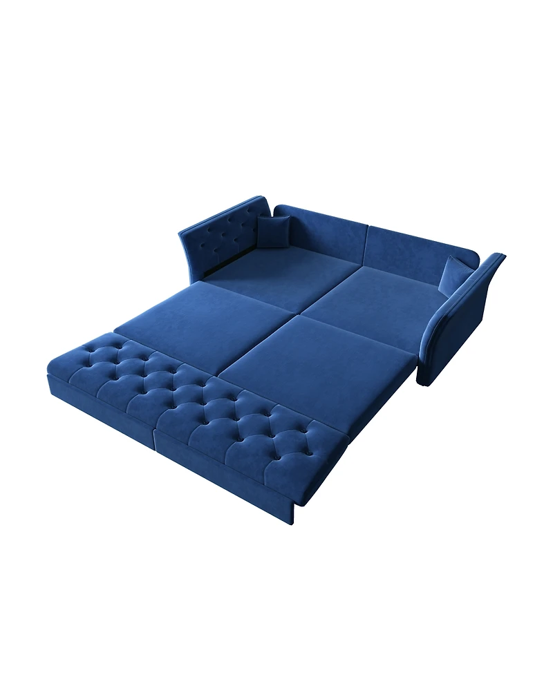 Streamdale Furniture Queen Pull Out Sofa Bed with Fabric Flower Tufted Design