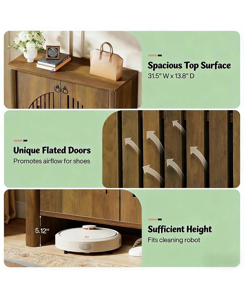 Rainsken Shoe Cabinet with Doors, 5-Tier Shoe Storage Rack with Black Handle, Circular Louvered Door Design, Shoe Organizer for Entryway, Living Room