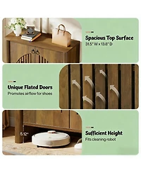 Rainsken Shoe Cabinet with Doors, 5-Tier Shoe Storage Rack with Black Handle, Circular Louvered Door Design, Shoe Organizer for Entryway, Living Room