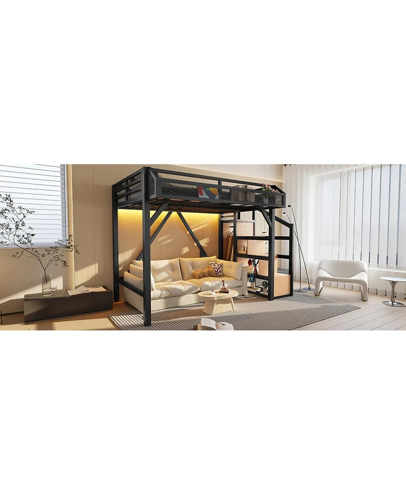 Streamdale Furniture Twin Loft Bed with Storage Stairs, Shelves, Wardrobe, Usb