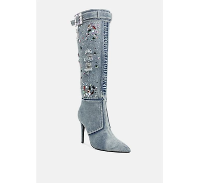 Cornik Multi Color Stones Denim Boots