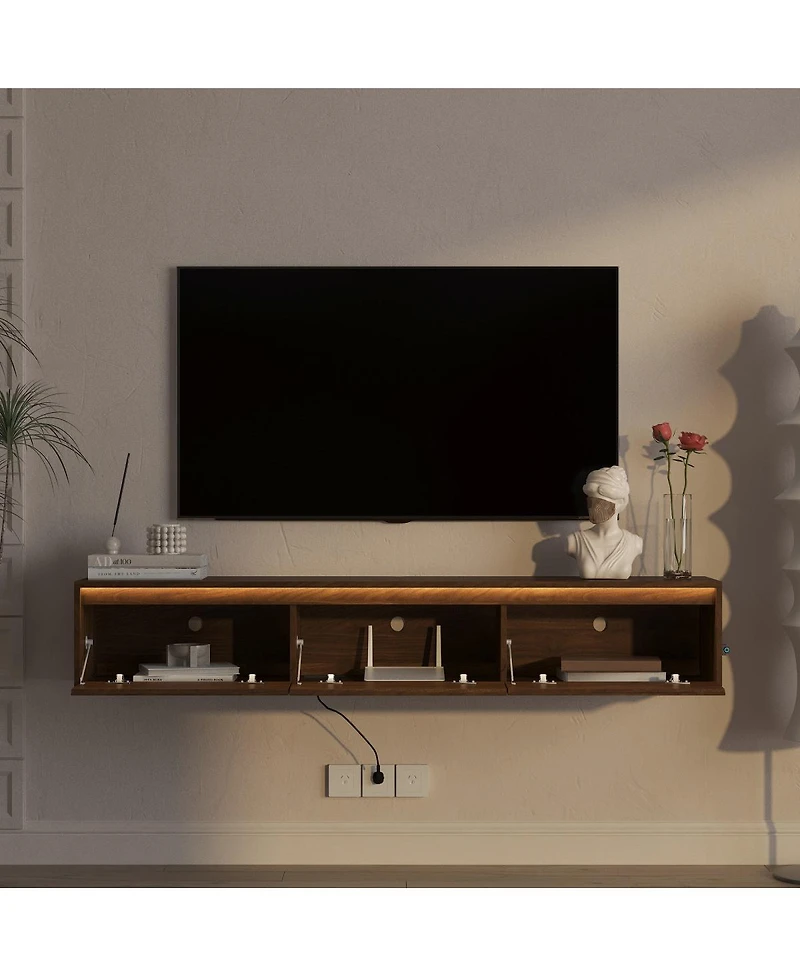 Streamdale Furniture Floating Tv Stand with Led Lights & Power Outlet