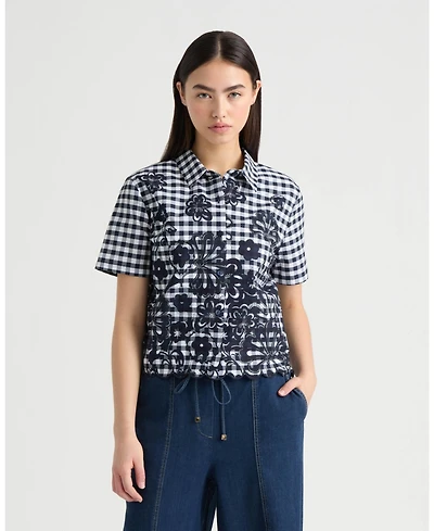 Nvlt Women's Poplin Gingham Camp Shirt