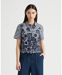 Nvlt Women's Poplin Gingham Camp Shirt