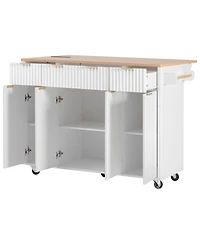 Streamdale Furniture Fluted Kitchen Island with Storage, Drop Leaf, Power Outlet, 4 Doors, 3 Drawers