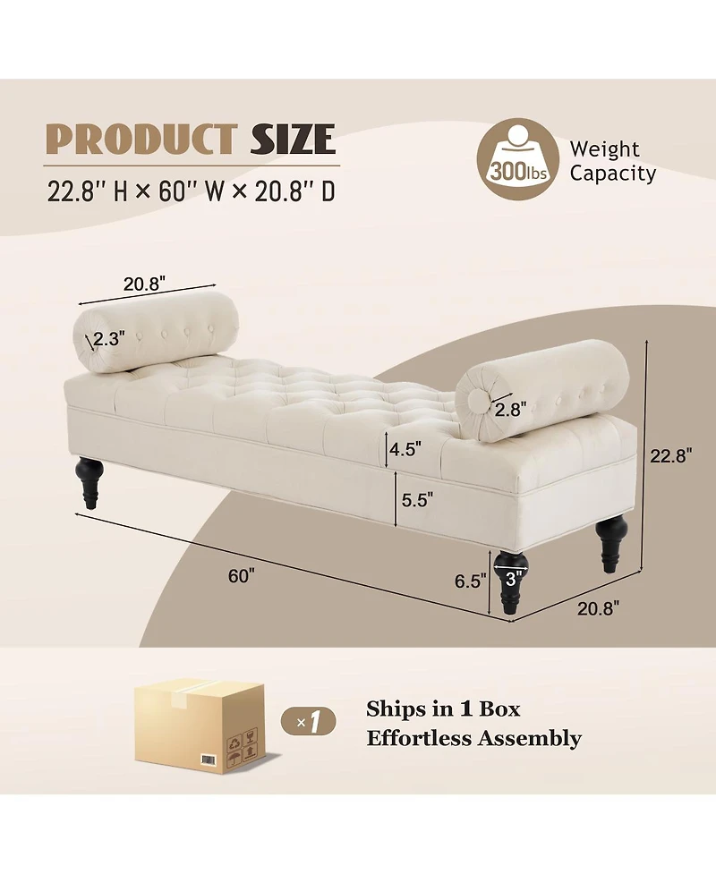 Streamdale Furniture Modern Velvet Upholstered Bench with 2 Pillows