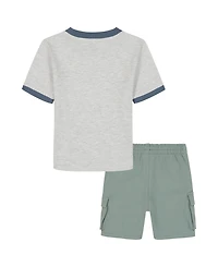 Kids Headquarters Boys' 2T-5T Short-Sleeve Safari Stripes T-Shirt and Poplin Cargo Shorts, 2-Piece Set