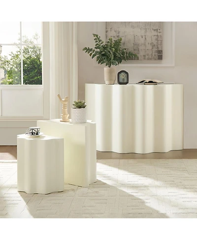 Streamdale Furniture Modern Fiberglass Wavy Edge Coffee & Entryway Table Set - No Assembly