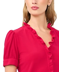 CeCe Women's V-Neck Short-Sleeve Buttoned Top